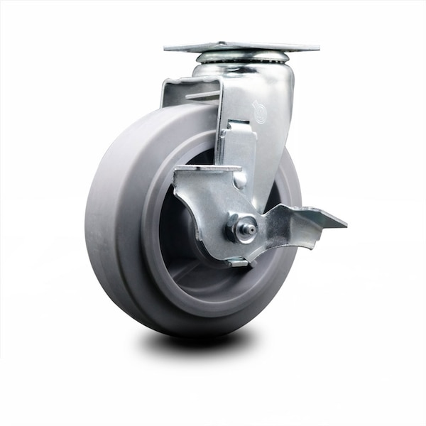 6 Inch Thermoplastic Rubber Swivel Caster with Roller Bearing and Brake SCC